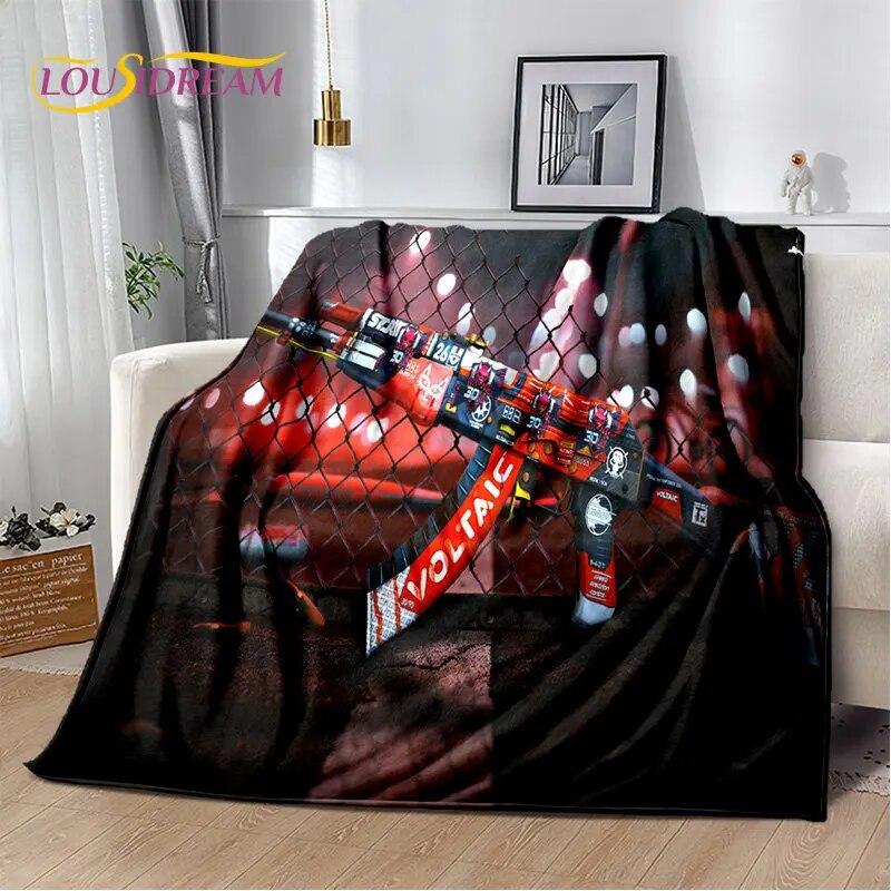 Puška Pistole Nábojová Pistole,CS,AK,USP,M4,AWP Měkká plyšová přikrývka,Vrhací přikrývka flanelová do obývacího pokoje Ložnice Sofa Piknik