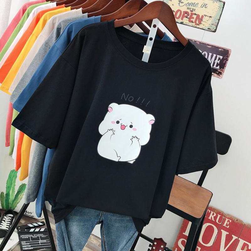 Plus Size Short Sleeved T-shirts Women Summer Cute Cat Printed Design T-Shirts Female Loose O-neck Cartoon Printing Top Tees