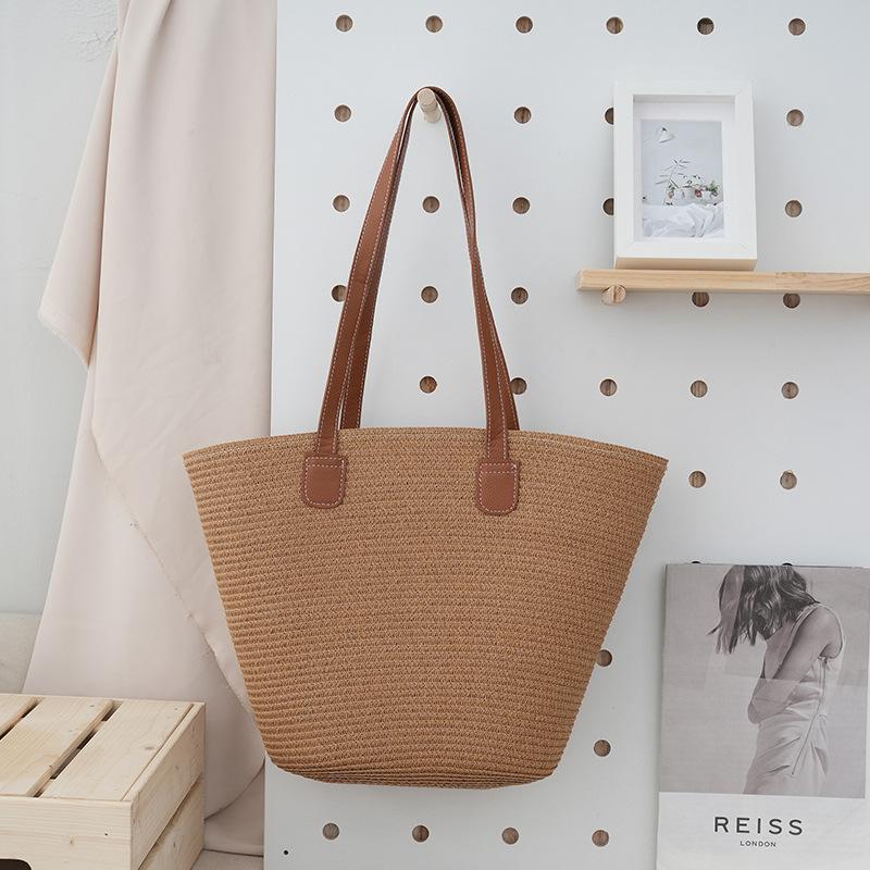 Pastoral Cotton Rope Woven Bag Women's Summer Large-capacity Striped Shoulder Bag Vegetable Basket Seaside Beach Tote Bag