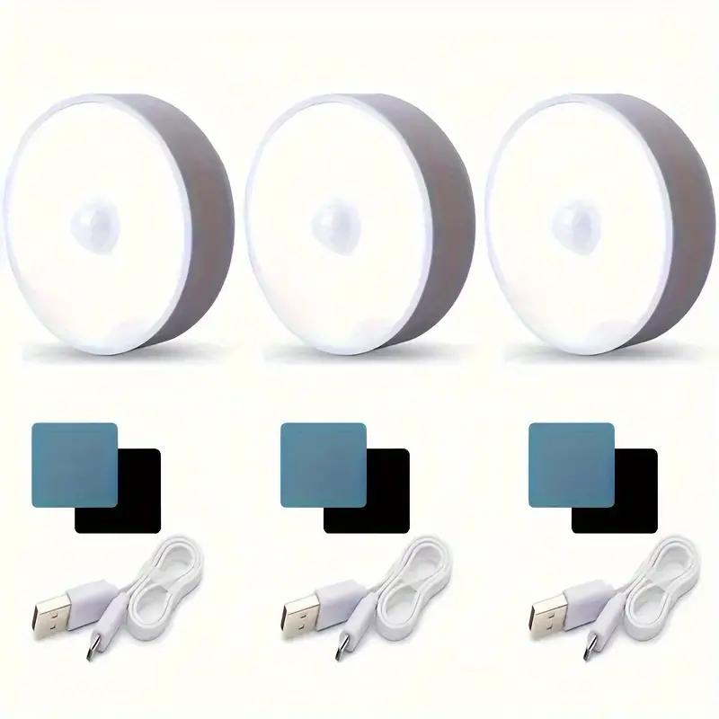 

3 шт. светодиодный ночник USB перезаряжаемый датчик движения регулируемый комнатный шкаф освещение беспроводной кухонный шкаф освещение