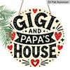 2D Flat, 1pc Round Aluminum "Gigi and Papa's House" Sign, Cute Heart & Star Wall Decor, Whimsical Black and White Style, Waterproof & Durable