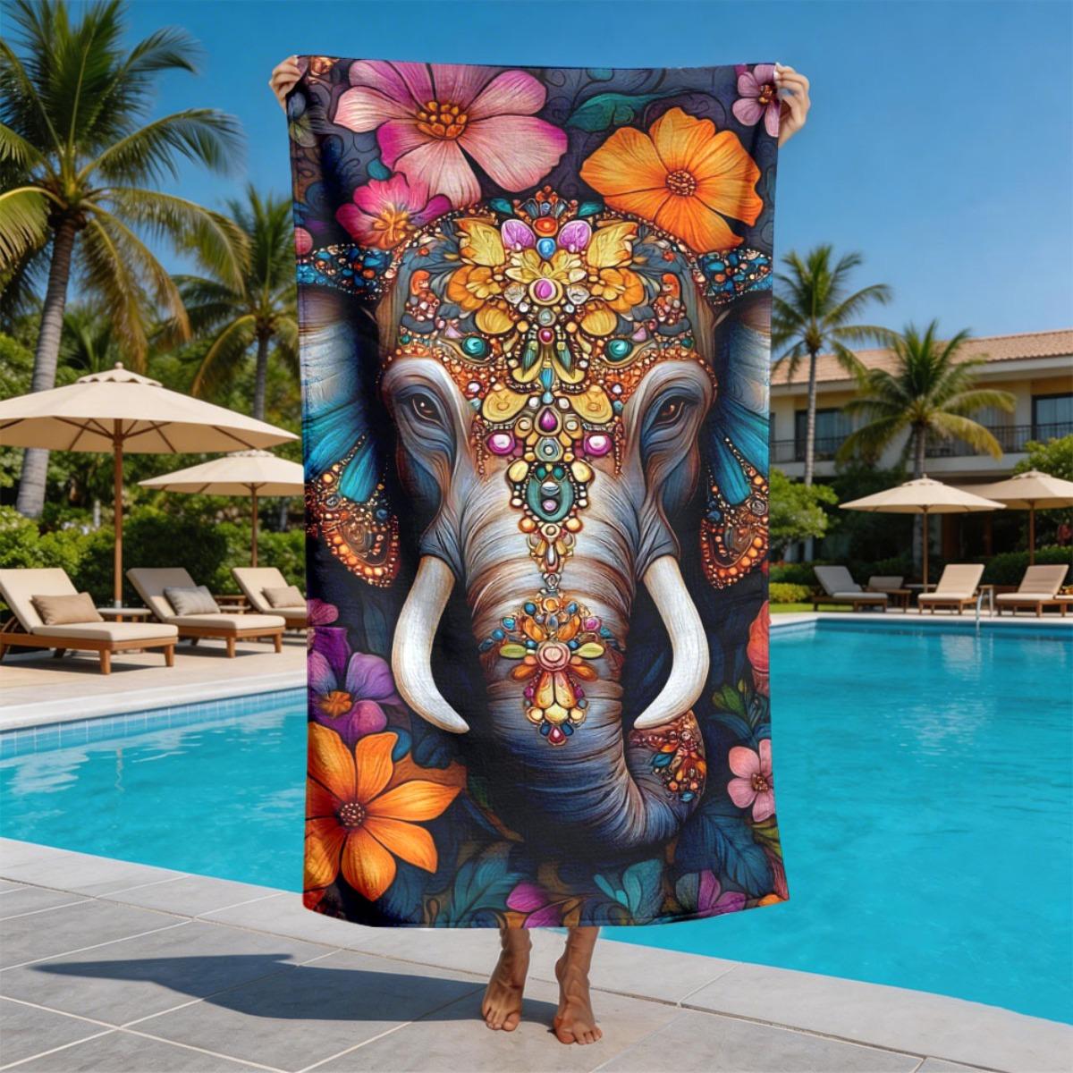 

Gorgeous decorated elephant polyester microfiber beach towel is highly absorbent, suitable for swimming and beach outings W40*H60(CM)