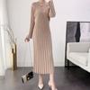 GMXIA Loose Big Size Knitted Dress Autumn and Winter Women's Knee-length Temperament V-neck Sweater Dress