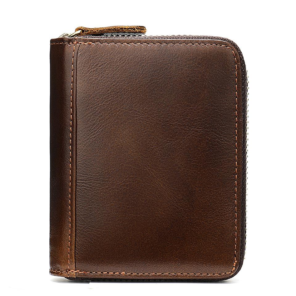 Genuine Leather Card Holder Zipper ID Credit Card RFID Blocking Slim Mini Wallet Organ Card Bag