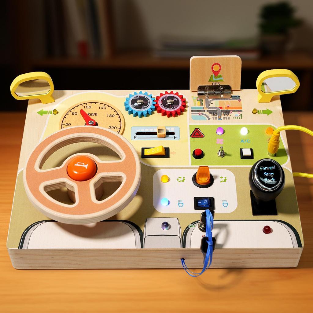 Interactive LED Wooden Busy Board: Children's Early Education Toy with Switches & Sockets