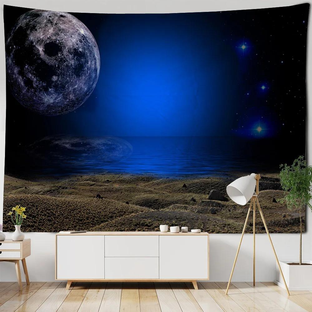 Water Moon Night Scene Pattern Tapestry Home Wall Decoration Tapestry Bedroom Living Room Tapestry