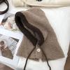 Two-color Spliced Plush Balaclava Hat Women's Winter Drawstring Warm Windproof Ear Protector Neck Pullover Hat