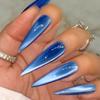 24pcs Women Full Cover Artificial Nail Cat Eye Dark Blue Press on Nails for DIY At-Home Manicure Kit