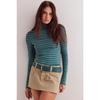 Women S Striped Print Half High Neck Fitted Long Sleeve T Shirt Base Layer Top