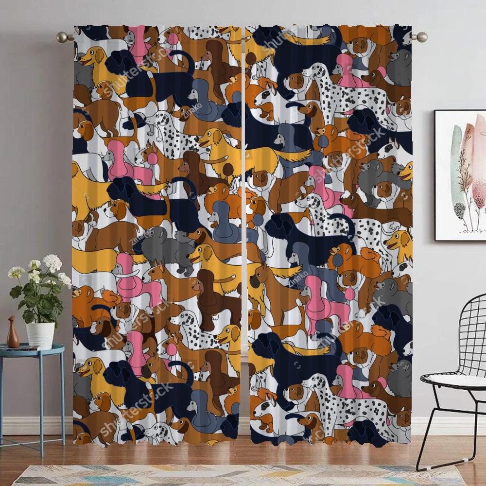 Dachshund Home Interior Curtains 2 Pieces Modern Living Room Curtains for Camera Tulle for Bedroom Blackout Curtain Shades Child