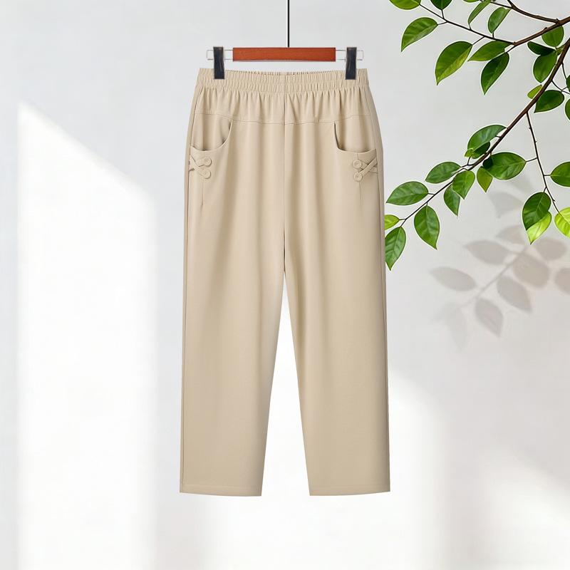 

Mom s High Waist Straight-Leg Summer Pants: Elastic Fit for Middle-Aged Women 3XL