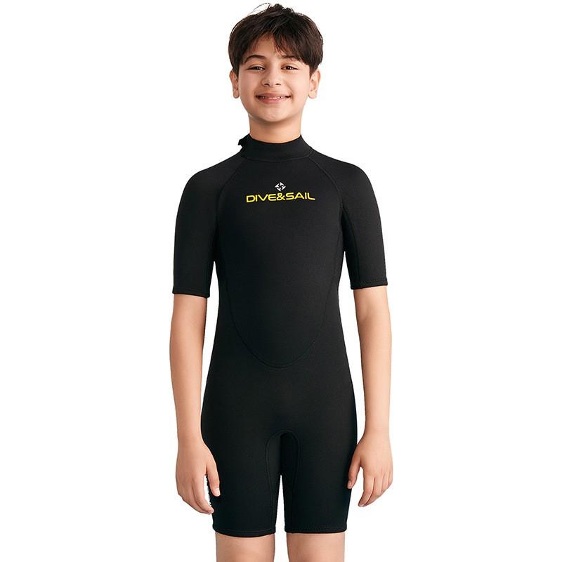 

2.5MM Children s Diving Suit One-piece Warm Snorkeling Middle Older Short-sleeved Swimming Surfing 12 чёрный
