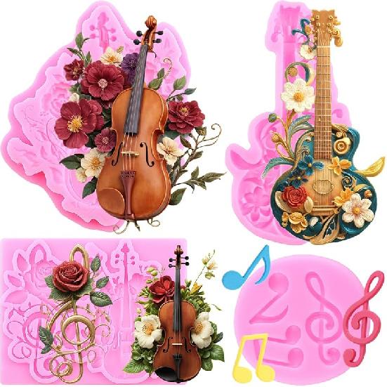 ZiXiang Music Theme Fondant Mold Musical Notes Piano Silicone Molds Musical Keyboard Microphone Molds Music Notes Lace Mat For Sugar Cake Decorating