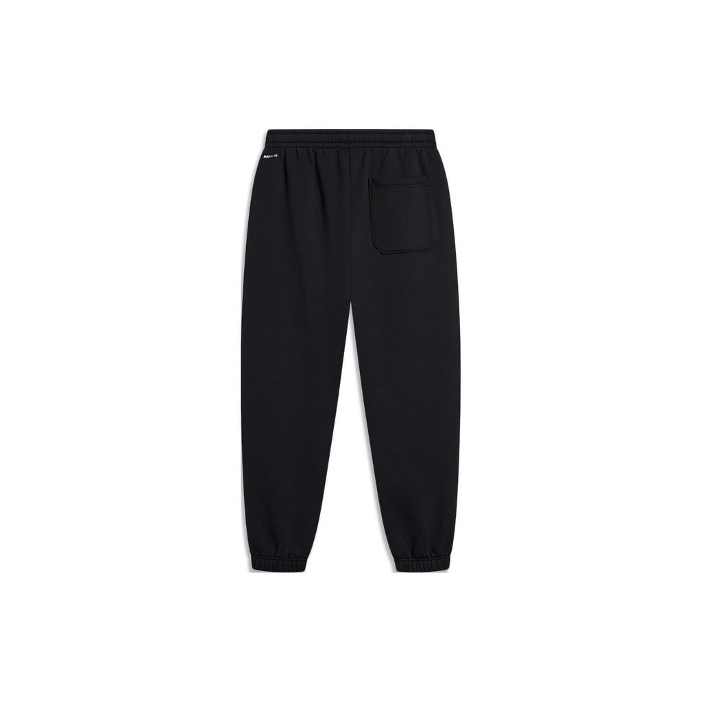 Li Ning Badfive Solid Mid-Waist Cuffed Fleece Knit Sports Pants Men Bottoms Black AKLT879-6