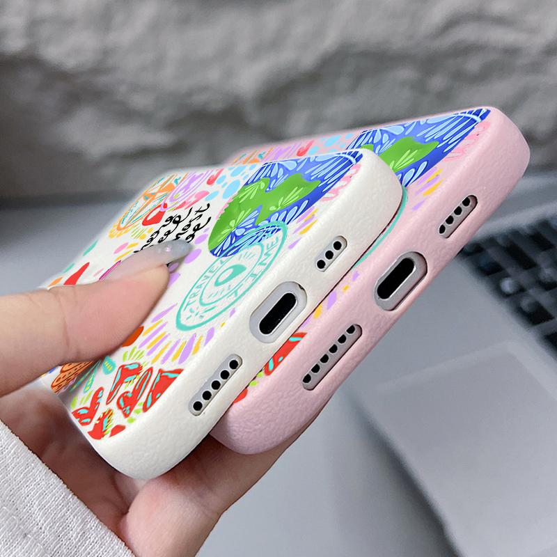 For iPhone 17 Pro Max Case Luxury Cartoon Fire Balloon Pattern Leather Texture Silicone Cover For iPhone 16 Pro Max 15 14 13 12 11 16E Air