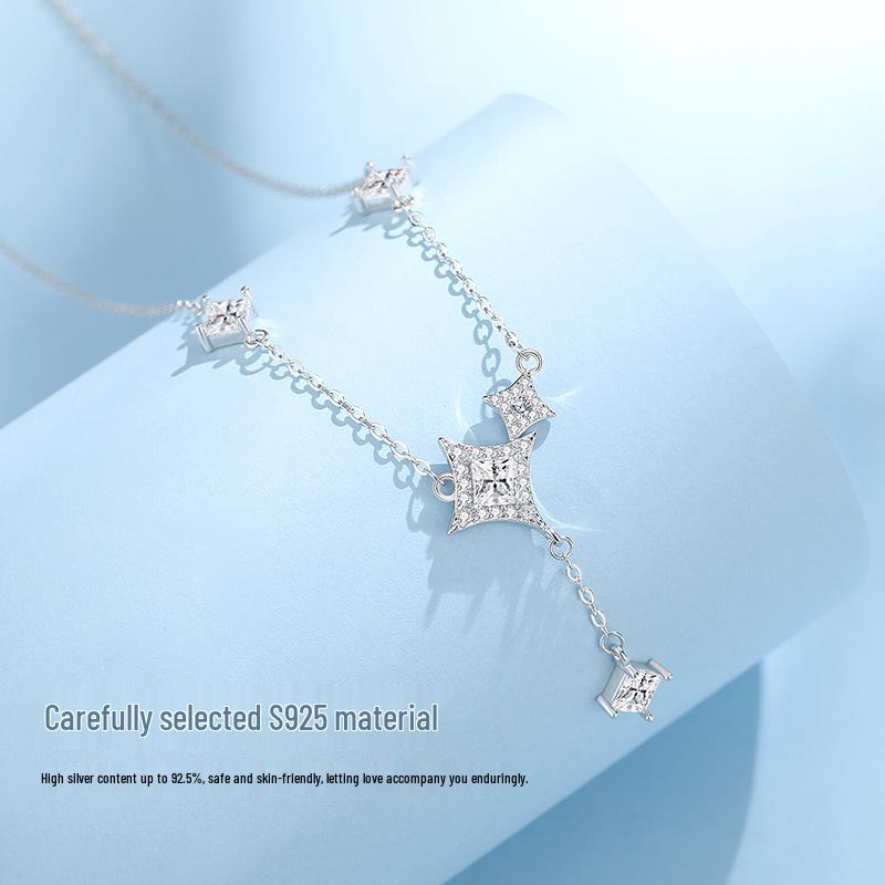 Tichiya S925 Sterling Silver Starburst Tassel Necklace - Women's Luxury Fashion Clavicle Chain