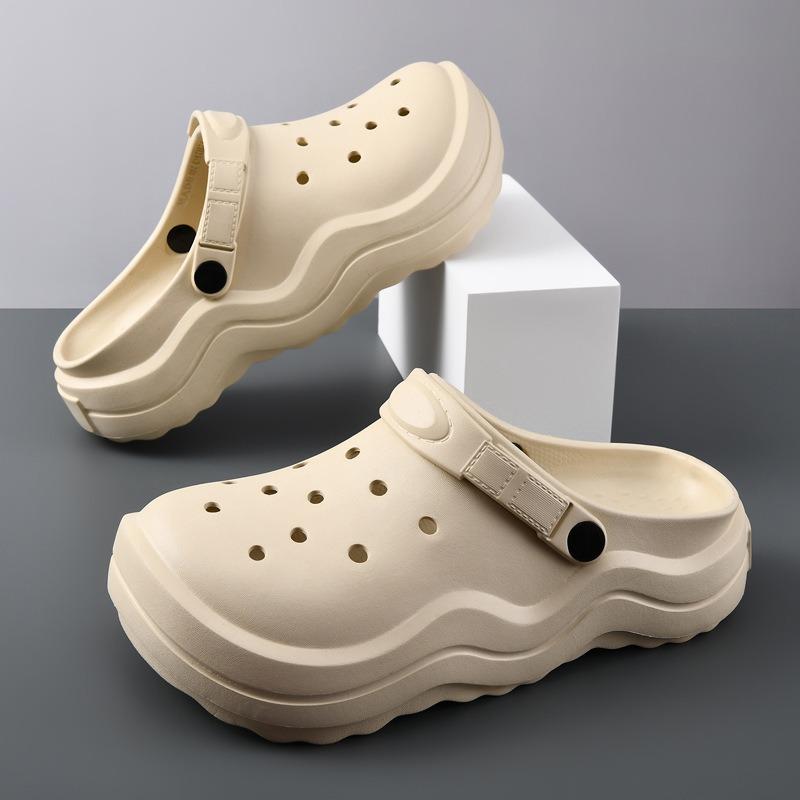 Hole shoes men's summer new bag head half slippers thick sole height increase couple wear non-slip beach shoes