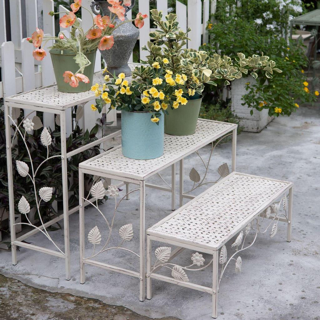 Amerikanischer Retro Vogel Eisenkunst Dreistufiger Garten Blumentopfständer