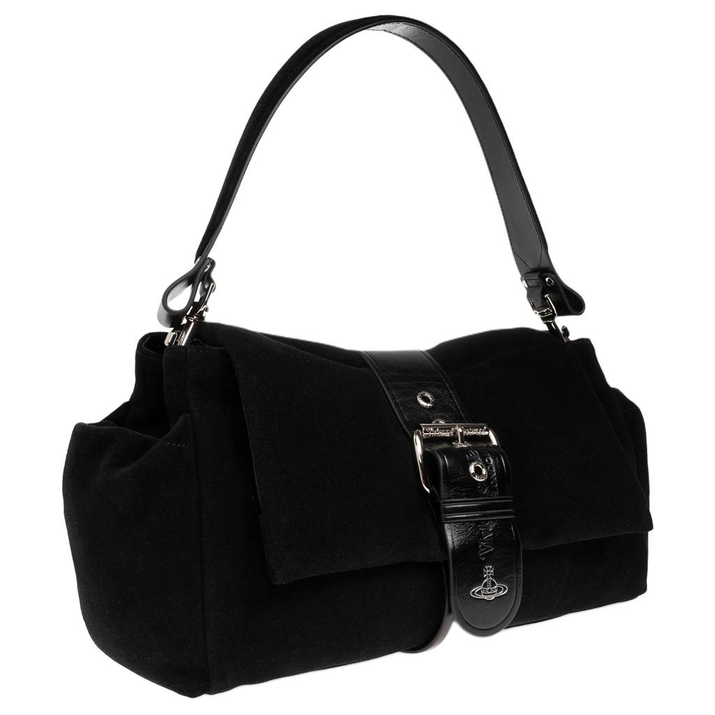 Vivienne Westwood Hazel Logo Leather And Cotton Tote Shoulder Bag Extra Large Women bags Black 4601000GWL007EN401