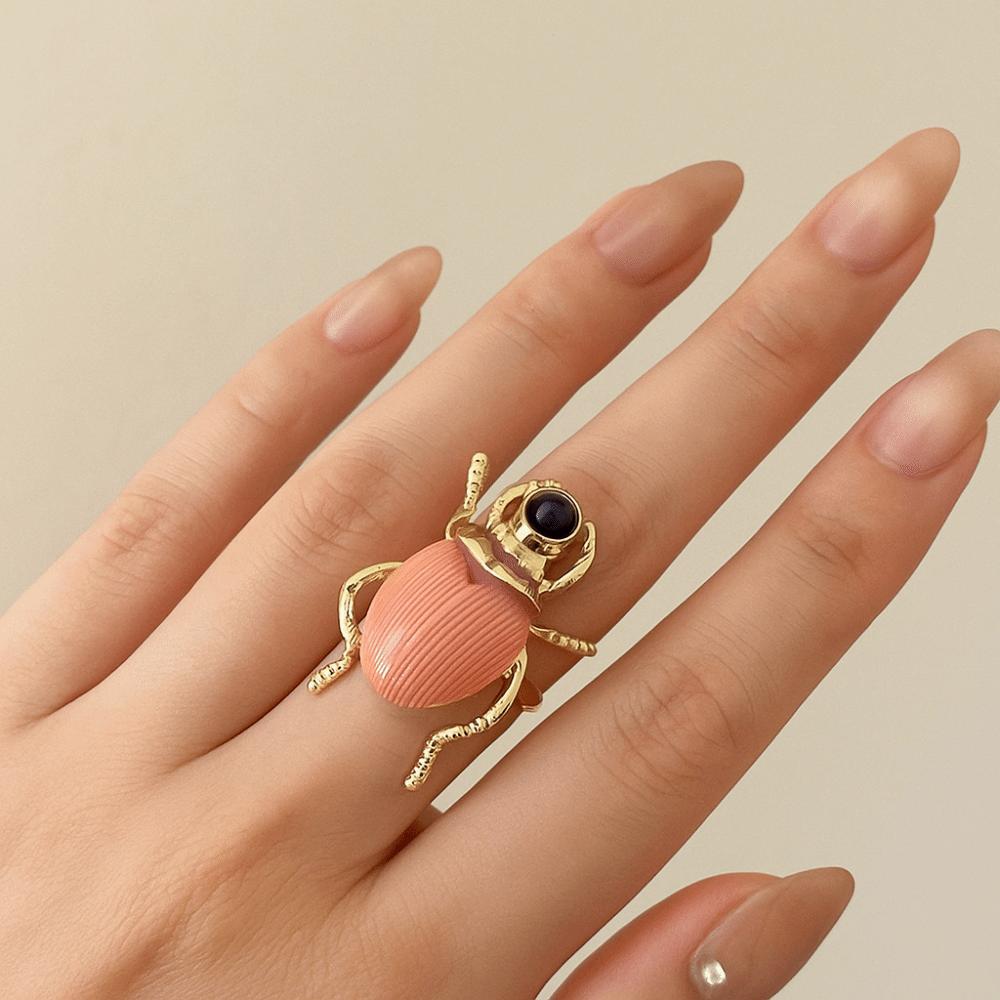 Punk Style Beetle Opening Ring Macaron Color Enamel Beetle Ring Retro Insect Ring  Decoration