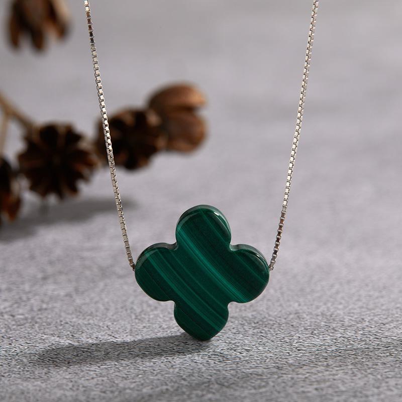 Niche Design S925 Sterling Silver Natural Malachite Colored Treasure Necklace Feminine Simple Temperament Various Pendant Earrings