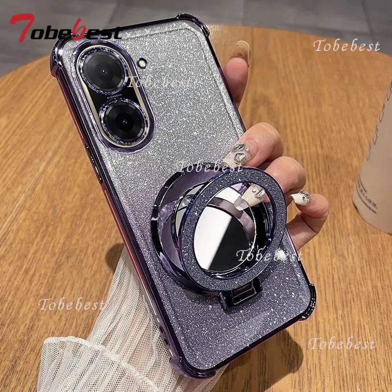 

Блестящий противоударный силиконовый чехол для Xiaomi Redmi A5 A3 A1 с зеркалом для макияжа, магнитным держателем-подставкой, мягкая накладка Redmi A5 фиолетовый