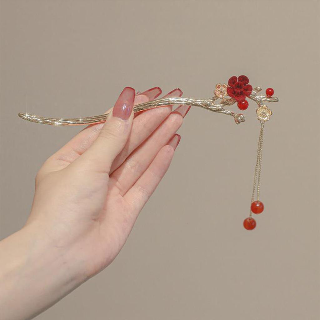 Chinese Style Vintage Hairpin Elegant Flower Vine Jade Stone Hair Stick Hanfu Cheongsam Evening Dress Hair Decor Accessories