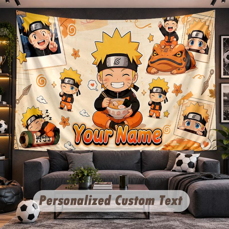 Wall Hanging Tapestry Custom NameNaruto Pattern Personalized Printed Fabric Wall Decor