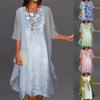 2pcs Women's Lace Print Cocktail Dress Festive Bridesmaid Wedding Midi Evening Dresses Sleeveless Vintage Tulle Cardigan