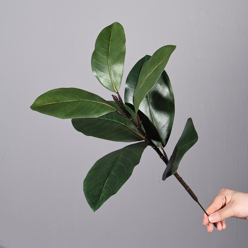 Red Green Artificial Magnolia Leaves Floral Arrangement Plants Leaves Faux Magnolia Branch DIY Simulated Plant Branch