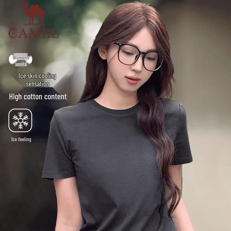 CAMEL Women s Ice-Feel Cotton Round Neck T-Shirt L