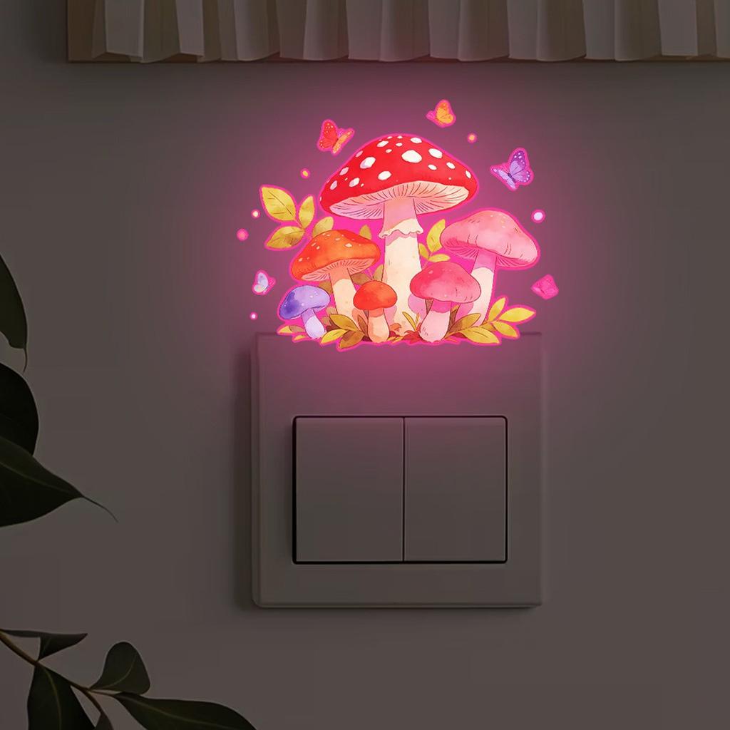 Cartoon Mushroom Cluster and Butterfly Living Room Bedroom Decoration Beautification Switch Stickers