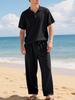 Men's European & American Linen Beach Set: Short-Sleeve Polo Shirt & Long Pants