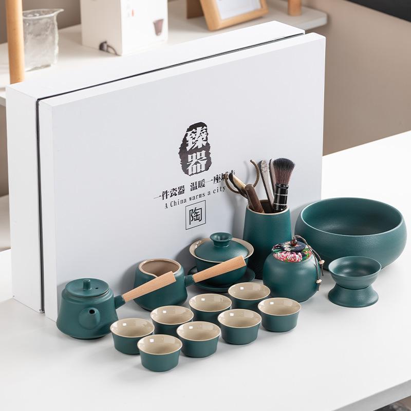Black Pottery Kung Fu Tea Set Cover Bowl Teapot Tea Cup Tea Set Accessories Complete Tea Tray Business Gifts High-end Gift Box