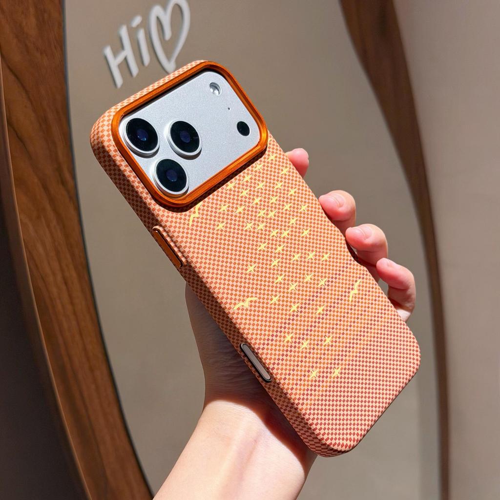 iPhone 17 Pro Max Kevlar-Style Magnetic Phone Case with Metal Frame and Carbon Fiber Pattern