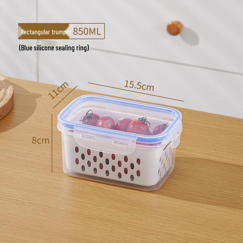 Refrigerator Fruit Vegetable Drain Storage Box, Airtight Lidded Plastic Fresh-Keeping Container, Freezer & Kitchen Food Organizer Bin