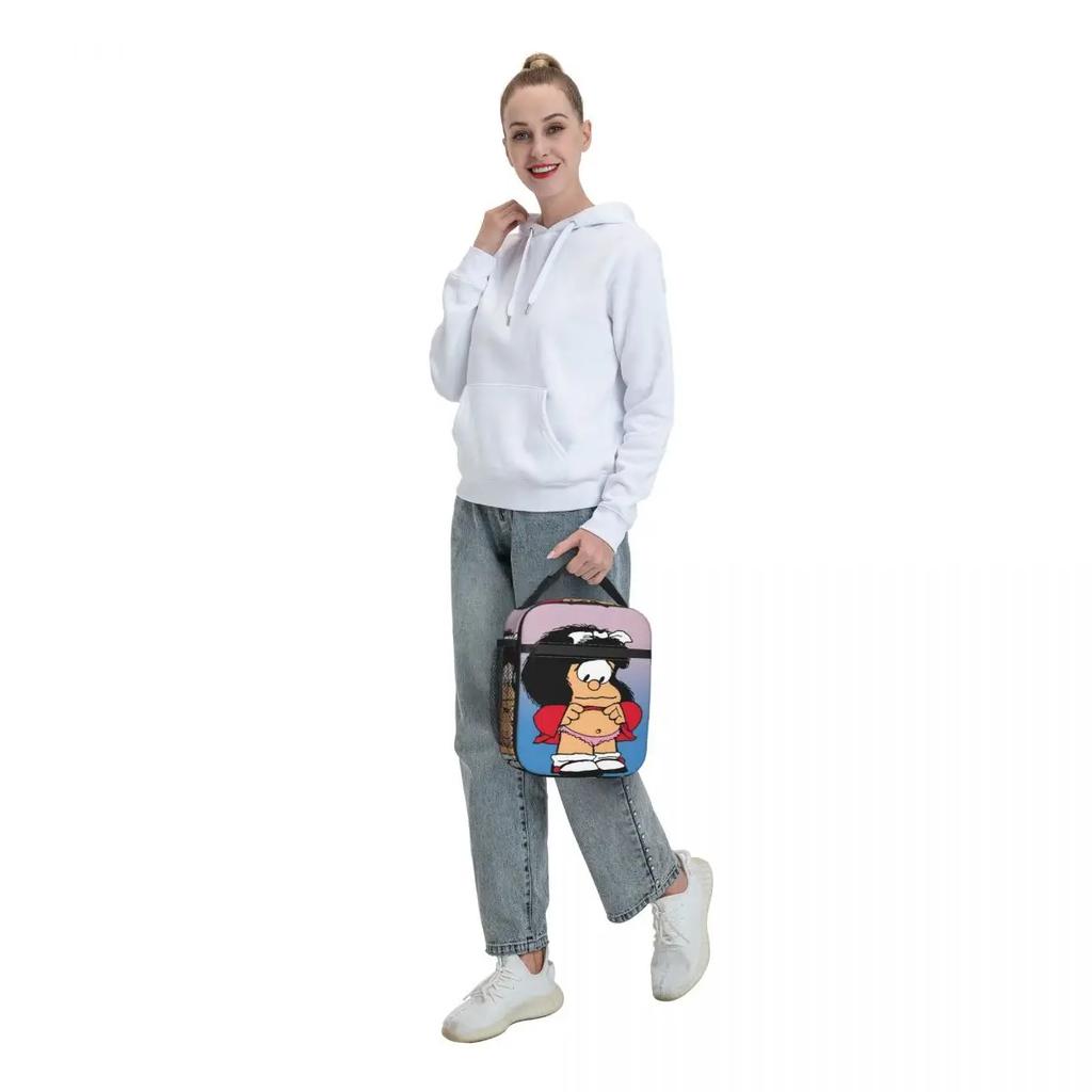 Funny Mafalda Insulated Lunch Bag for Women Resuable Quino Comic Cartoon Cooler Thermal Lunch Box Office Work School