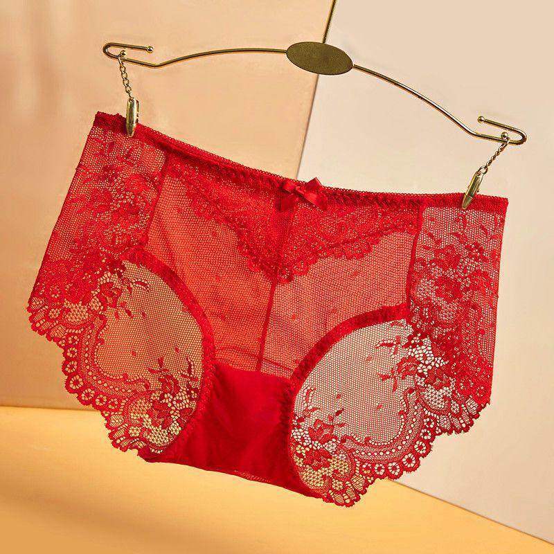 Plus Size Lace Panties High Waist Women Pants Sexy Hollow Lingerie Female Mesh Breathable Briefs
