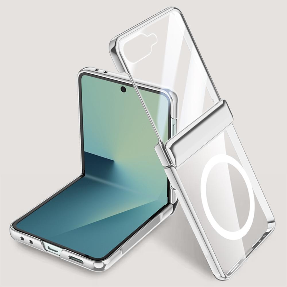 För Samsung Galaxy Z Flip7 5G Magnetiskt Skal Hårt PC+Akryl Telefonskal med HD Bakre Liten Skärmskydd