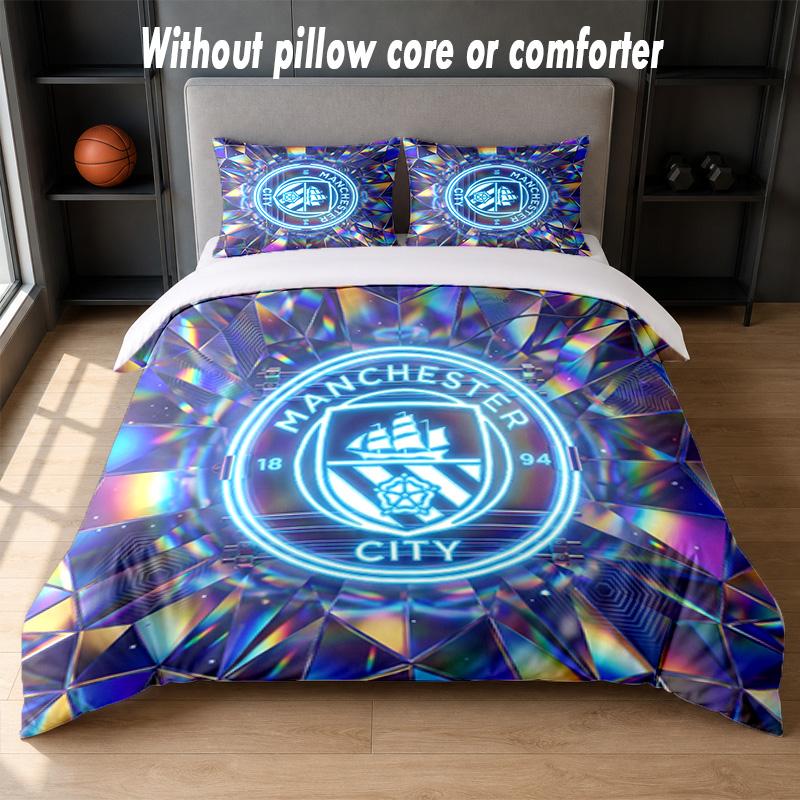 Manchester City Design Bed Bedding Set 1 Duvet Cover + 2 Pillowcases Soft Breathable Household Bed Linens