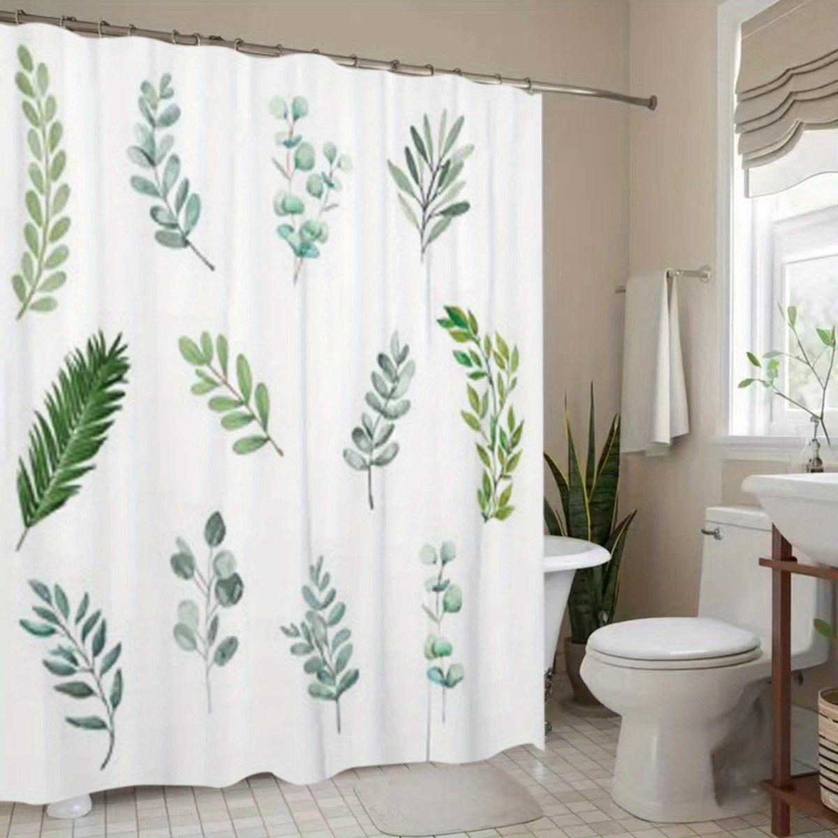 

Watercolor Leaf Shower Curtain - Ultra-Wide Non-Perforated Polyester, Green & White Botanical Design for Bathroom Decor W90xH180cm
