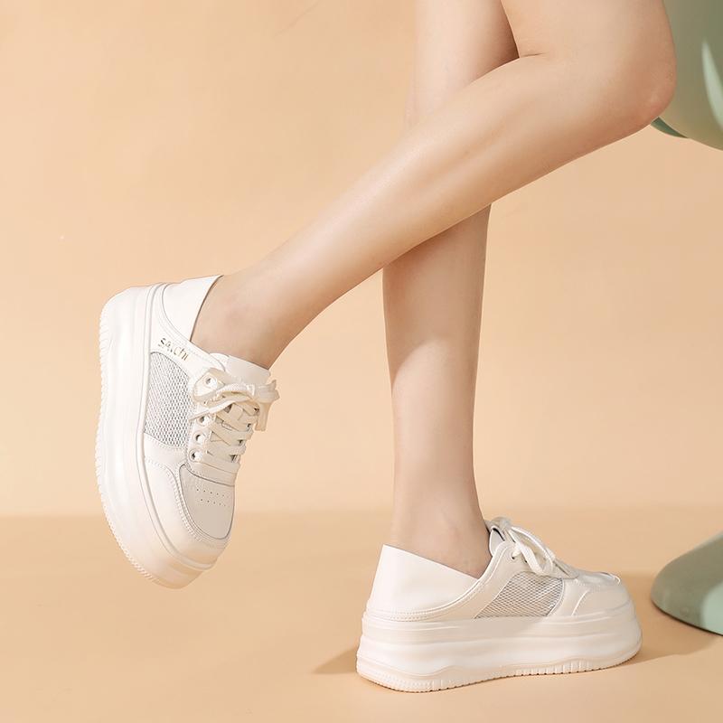 [Mesh Breathable White Shoes] Thick Soled Two On Casual Board Shoes, Lightweight Casual Shoes, Mesh Shoes for Women