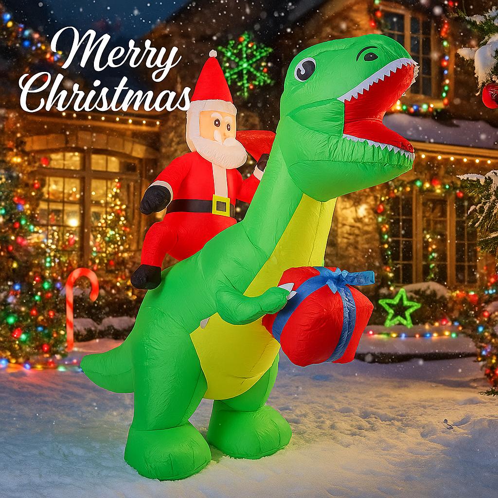 5.91FT Inflatable Santa Claus Dinosaur Toy With LED Light Xmas Yard Lawn Party Decoration Christmas Home Supplie Ornament Gift
