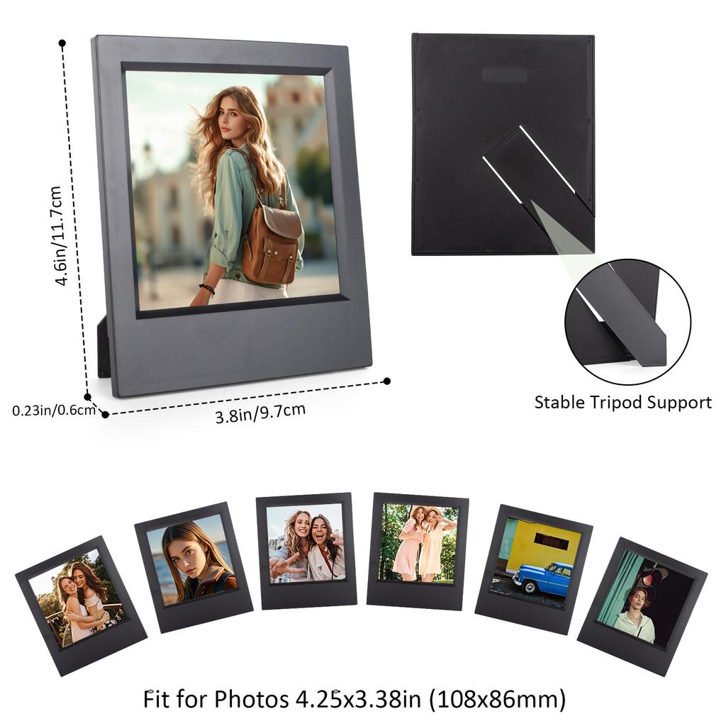HIYQIN Desktop-Fotorahmen für Polaroid Sofortbildkamera Zoll Foto Kleiner Fotorahmen für Serienkamera Film Schwarz 8er-Pack i-Type Now/OneStep2/Flip/Lab