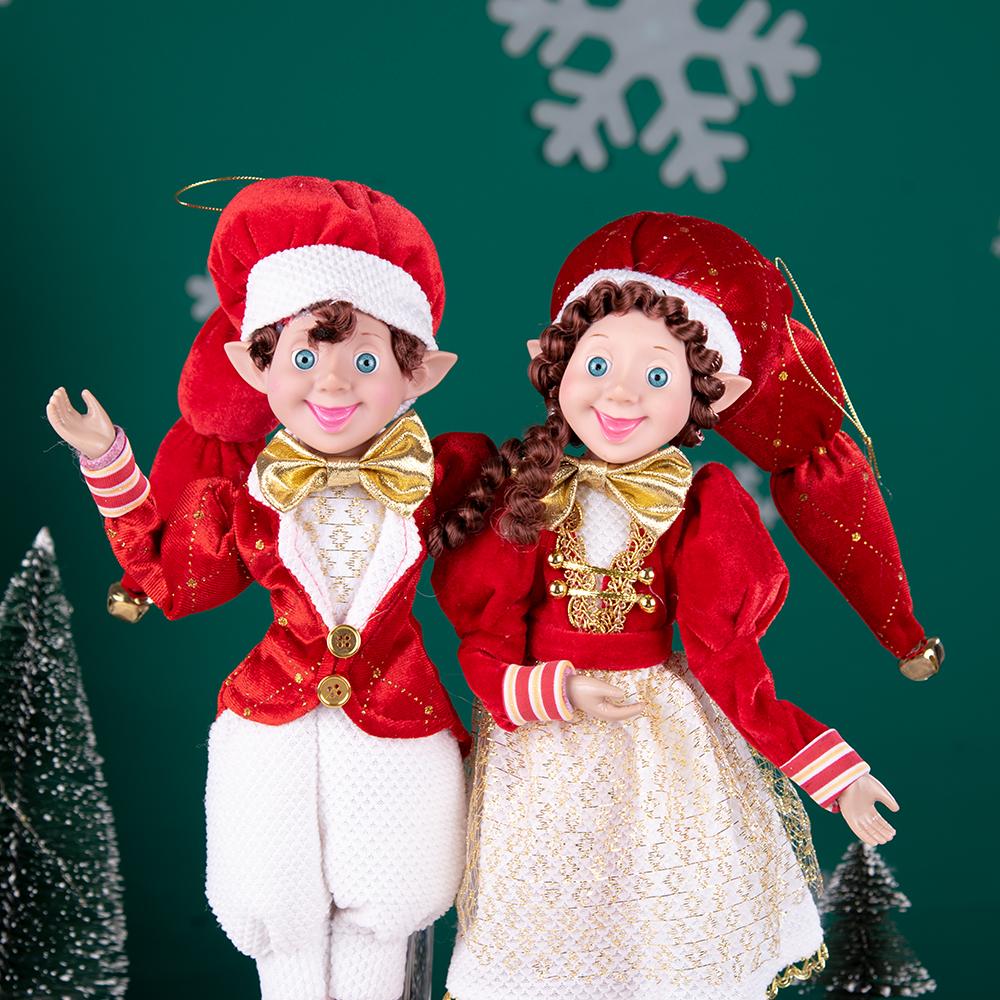 Red-White-Gold Christmas Elf Doll Set