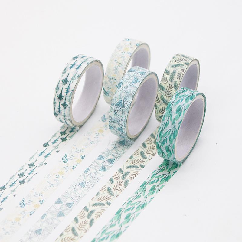 Creative Forest Watercolor Geometric Paper Tape Set - 5 Rolls for DIY Stationery & Notebooks