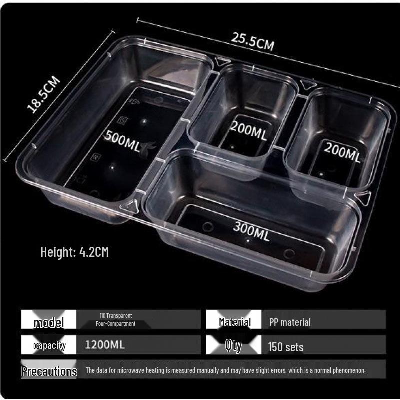 Custom Multi-Compartment Disposable Food Containers - 4, 5, or More Compartments - Takeaway Bento Fast Food Boxes, Rectangular Lunch Boxes