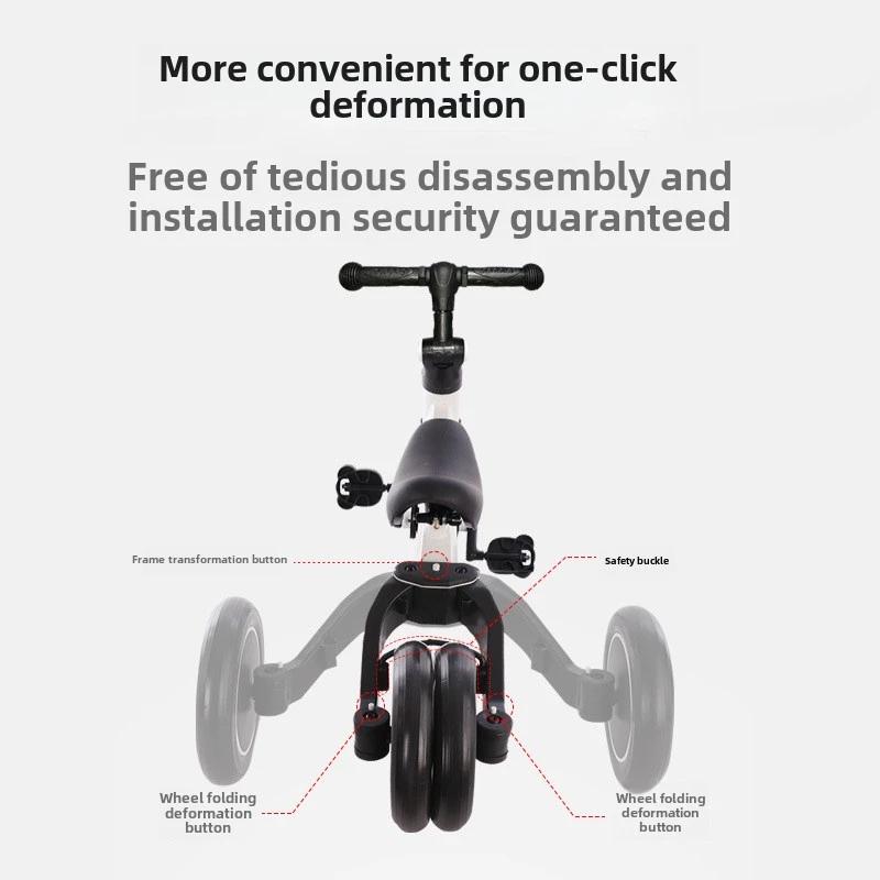 Safety Children's Scooters Portable Non-slip 3 Wheel Balance Bikes for Kids Aged 1-3 Lightweight Pedal Bicycles with Push Handle