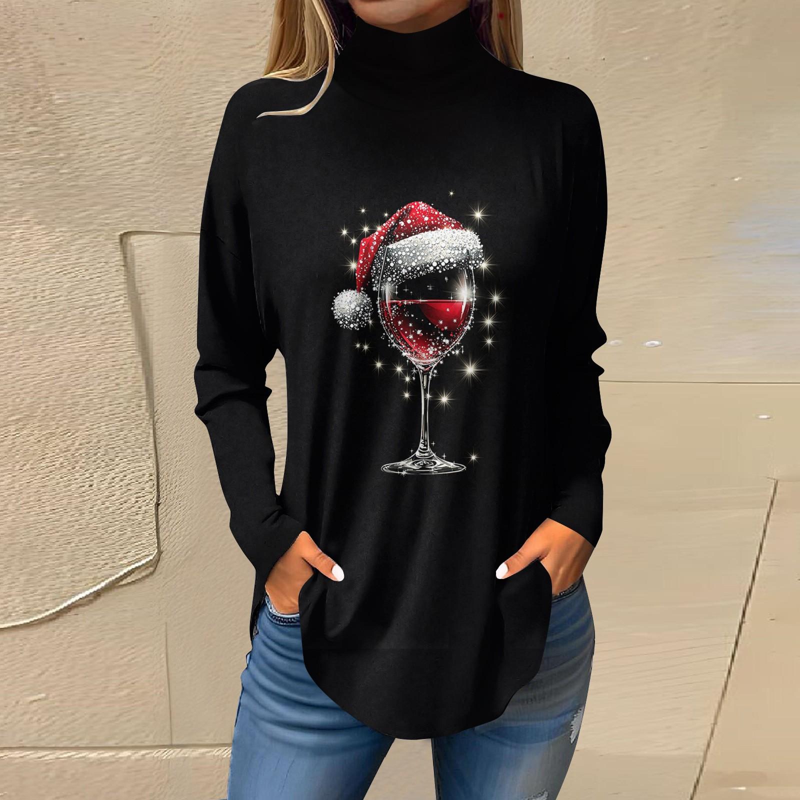 

Женская модная повседневная футболка с длинным рукавом с высоким воротом и принтом, пуловер, топ XL чёрный