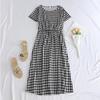 Women's Slimming Mid-Length Summer Dress: Flattering, Waist-Cinching, Short-Sleeved for Middle-Aged and Elderly Moms